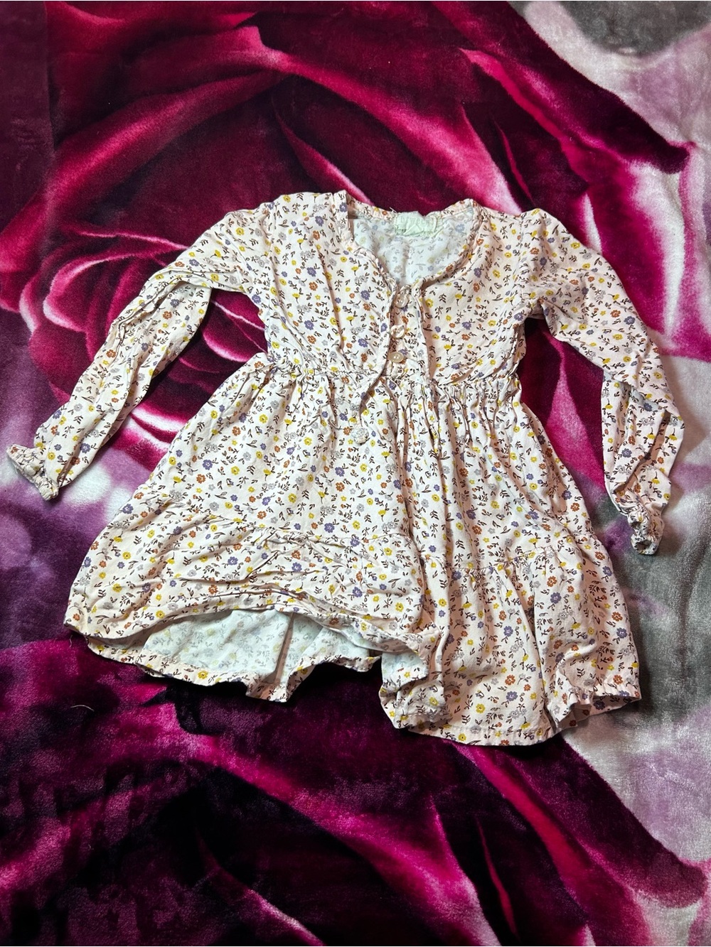 btween Pink Floral Long-Sleeve Peasant Dress